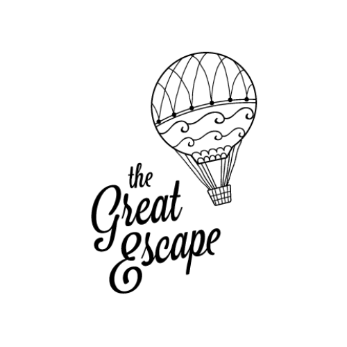 Black outline logo of The Great Escape featuring a hot air balloon