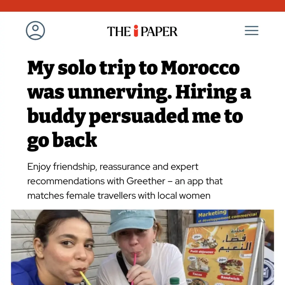 Screenshot of a The i Paper feature by freelance travel writer Emma Truscott about a solo trip to Morocco