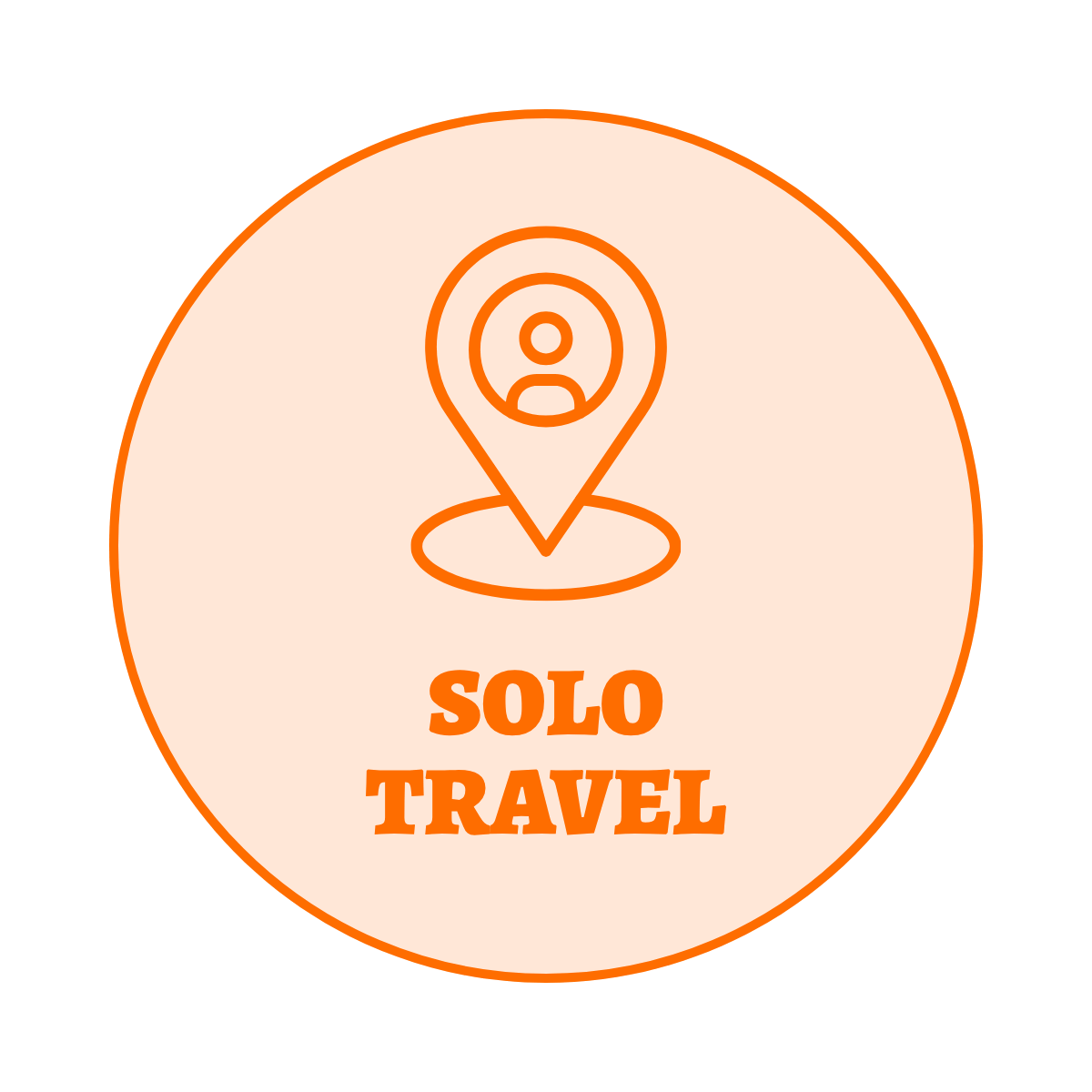 A decorative icon with a location pin reading ' solo travel'